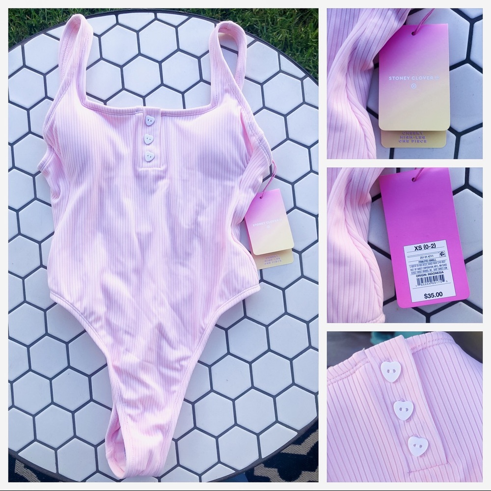 Stoney Clover Lane Cheeky High Leg One Piece Women’s Swimsuit in Pink